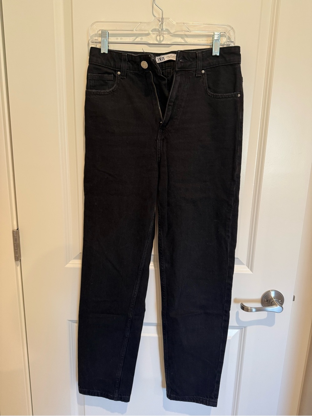 Zara Black High-Rise Straight-Leg Jeans